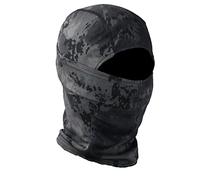 FOXBI Camo Cagoule Capuche Chapeau pour Hommes Un Trou Masque Facial Militaire Cache Cou Respirant Chasse Casque Tactique Chapeaux pour Le Sport,Noir bringé