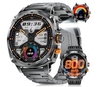FOXBOX Montre Connectée Homme 1,75 Pouces Écran Incurvé AMOLED, Smartwatch Militaire avec Lampe LED pour Android/iOS, Étanche IP68, 800mAh, 200+ Cadrans, 110+ Modes Sport, Noir