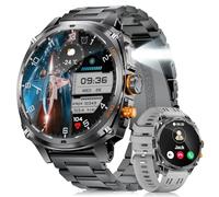 FOXBOX Montre Connectée Homme 1,75 Pouces Écran Incurvé AMOLED, Smartwatch Militaire avec Lampe LED pour Android/iOS, Étanche IP68, 800mAh, 200+ Cadrans, 110+ Modes Sport, Noir Gunmetal
