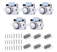 FOXCUP 5 PCS Bouton Poussoir Loquet, Serrure Tiroir et Verrou Porte Placard, Loquet de Verrouillage de Porte Sans clé pour Camping-car, Yachts, Bateau, Caravane Argenté