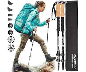 Foxelli Bâtons de randonnée en fibre de carbone, légers et pliables, absorbant les chocs avec poignées en liège naturel, verrous à rabat, accessoires 4 saisons/tout terrain et sac de transport