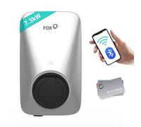 FoxEss 7,3 KW Chargeur EV Type 2 avec Application Intelligente, Borne de Recharge monophasée 8A-32A, 230V Wallbox, IP65, WiF et RFID, Argenté (sans câble de Charge)