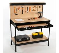 FoxHunter Établi de garage à tiroirs panneau perforé et 12 taquets porte-outils Noir Capacité 150 kg