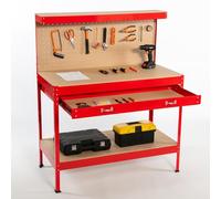 FoxHunter Rouge en acier Outil de garage Box Boîte à outils Banc de travail Établi avec tiroirs panneau perforé et 12 taquets