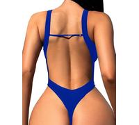 Foxiny Maillot de bain une pièce sexy dos nu échancré taille haute string col en V, bleu royal, XX-Large
