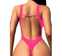 Foxiny Maillot de bain une pièce sexy dos nu échancré taille haute string col en V, rose vif, XX-Large