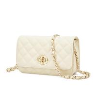 FOXLOVER Petit sac à bandoulière en cuir véritable pour femmes, sac à bandoulière matelassé en chaîne, sac à main décontracté en treillis, blanc 2