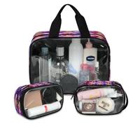 Foxs - Lot de 3 grandes trousses de maquillage de voyage translucides pour homme et femme, motif renard, grande trousse de douche, trousse de toilette, couleur, L, Trousse de maquillage