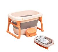 FOXSPORT Baignoire pour bébé, pliable, grande, avec coussin de bain, siège de bain, raccord de tête de douche, ergonomique, peu encombrante, portable, pour bébés de 0 à 36 mois, orange