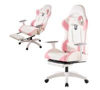 FOXSPORT Chaise de gaming ergonomique avec pédales - Hauteur réglable - Chaise pivotante avec appui-tête et coussin lombaire - Inclinaison 155° - Rose