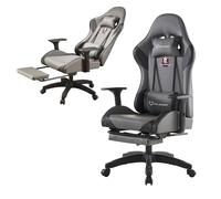 FOXSPORT Chaise de gaming ergonomique avec pédales - Hauteur réglable - Chaise pivotante avec appui-tête et coussin lombaire - Inclinaison 155° - Gris