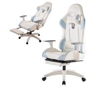 FOXSPORT Chaise de gaming ergonomique avec pédales - Hauteur réglable - Chaise pivotante avec appui-tête et coussin lombaire - Inclinaison 155° - Bleu