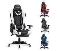 FOXSPORT Chaise de Jeu, Chaise de Bureau, Chaise Gaming pivotante et Robuste, Design Ergonomique avec Coussin et Support Dorsal inclinable (Blanche, avec Repose Pied)