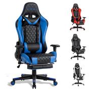 FOXSPORT Chaise de Jeu, Chaise de Bureau, Chaise Gaming pivotante et Robuste, Design Ergonomique avec Coussin et Support Dorsal inclinable (Bleu, avec Repose Pied)