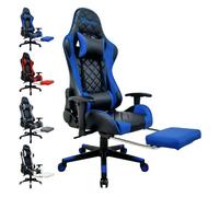 FOXSPORT Fauteuil gamer-Ergonomique avec Support Lombaire, Appui-tête et Repose-pied, Hauteur Réglable Inclinable 90 °-180 °-Bleu