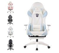 FOXSPORT Chaise de gaming ergonomique avec pédales - Hauteur réglable - Chaise pivotante avec appui-tête et coussin lombaire - Inclinaison 155° - Bleu