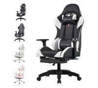 FOXSPORT Chaise de gaming ergonomique avec pédales, hauteur réglable, chaise pivotante avec appui-tête et coussin lombaire, inclinaison 155° (noir)