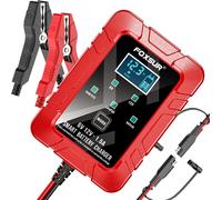 FOXSUR 1.5A Chargeur de batterie de voiture, chargeur automobile 6V et 12V avec affichage LCD, chargeur de batterie pour moto, tondeuse, batteries AGM GEL au plomb, rouge, prise UE