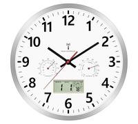 Foxtop Horloge murale numérique analogique 30 cm avec écran LCD - Horloge radio-pilotée numérique avec réglage automatique de l'heure, température, date et jour de la semaine, silencieuse - Horloge de