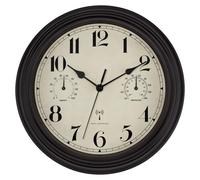 Foxtop Horloge Murale Radio-pilotée Extérieure Étanche avec Thermomètre & Hygromètre - Design Vintage Silencieux sans Tic-Tac 30 cm pour Jardin, Salle de Bain, Cuisine