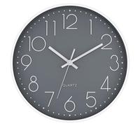 Foxtop Horloge Murale Radio Pilotée Silencieuse Analogique 30 cm sans Tic-Tac pour Cuisine, Salon, Chambre, Salle de Bain, Bureau -Noir/Rose (Gris/Blanc)