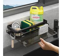 FOXWHALE Organisateur d'évier avec égouttoir, crochet et rangement mural sans perçage, autocollant pour salle de bain, accessoires de cuisine (noir)