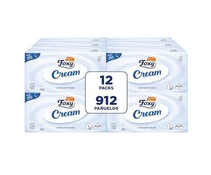Foxy Crème | Mouchoirs pour le visage en boîte | 12 boîtes de 76 mouchoirs 4 couches | Avec crème hydratante | Certifié FSC | 100% d'énergie électrique renouvelable | Paquet 100% recyclable