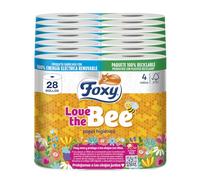Foxy Love the Bee - Papier toilette 3 couches - 28 rouleaux - 167 rouleaux - Certifié FSC - 100% d'énergie électrique renouvelable - Emballage recyclable fabriqué à partir de plastique recyclé