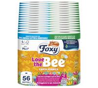Foxy Love the Bee | Papier toilette 56 rouleaux de 225 déchirures | 2 plis épais | FSC |100% Électricité renouvelable | Emballage recyclable fabriqué en plastique recyclé