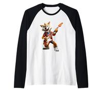 Foxy Rocker Cartoon Fox Jouant de la Musique de Guitare électrique Manche Raglan