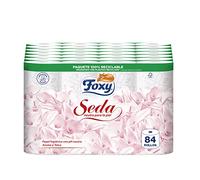 Foxy Soie | Papier toilette 84 rouleaux | 173 services par rouleau | Neutre pour la peau | Certification FSC | 100% Énergie électrique renouvelable | Paquet recyclable produit avec du plastique