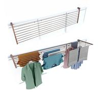 foxydry Duo, étendoir à Linge Balcon et Garde Corps, Pliable, 202 cm | aluminium et acier inoxydable, rabattable, antirouille, gain de place, pour extérieur et terrasse, supporte 15 kg, marron