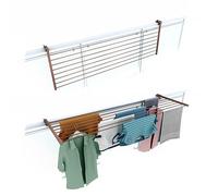 Foxydry Duo Étendoir de balcon pliable d'extérieur, robuste, en acier inoxydable et aluminium, pour balustrade de balcon, terrasse, marron, longueur 162 cm