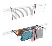 Foxydry Duo Étendoir de balcon pliable d'extérieur, robuste, en acier inoxydable et aluminium, pour balustrade de balcon, terrasse, finition Corten, longueur 118 cm