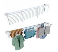 Foxydry Duo Étendoir de balcon pliable d'extérieur, robuste, en acier inoxydable et aluminium, pour balustrade de balcon, terrasse, blanc, longueur 202 cm