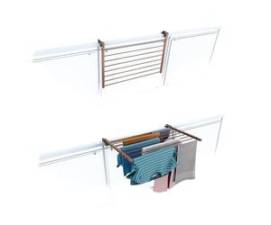 Foxydry Duo Étendoir de balcon pliable d'extérieur, robuste, en acier inoxydable et aluminium, pour balustrade de balcon, terrasse, finition Corten, longueur 82 cm