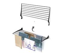 Foxydry Fold, étendoir à Linge Mural, Rabattable Gain de Place, 116 cm | en aluminium et acier inoxydable, rabattable vers le haut, antirouille, pour terrasse et balcon, supporte 10 kg, noir