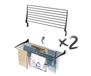 Foxydry Fold, étendoir à Linge Mural, Rabattable Gain de Place, 116 cm X2 | en aluminium et acier inoxydable, rabattable vers le haut, antirouille, pour terrasse et balcon, supporte 10 kg, noir