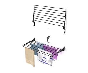 foxydry Fold, Étendoir Mural, Extensible à Linge Mural Noir refermable et Amovible pour l'intérieur ou l'extérieur en Aluminium et Acier (100 cm)