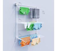 Foxydry Wall, étendoir à Linge Mural Coulissant, Rabattable, 128 cm | aluminium et acier inoxydable, antirouille, 3 grilles, étendoir mural vertical, intérieur ou extérieur, supporte 30 kg, blanc
