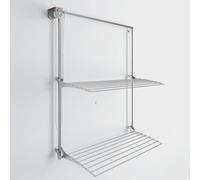 Foxydry Wall, étendoir à Linge Mural Coulissant, Rabattable, 152 cm | aluminium et acier inoxydable, antirouille, 2 grilles, étendoir mural vertical, intérieur ou extérieur, supporte 20 kg, gris