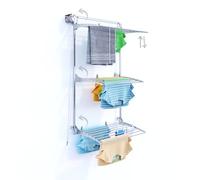 Foxydry Wall, étendoir à Linge Mural Coulissant, Rabattable, 88 cm | aluminium et acier inoxydable, antirouille, 3 grilles, étendoir mural vertical, intérieur ou extérieur, supporte 30 kg, gris