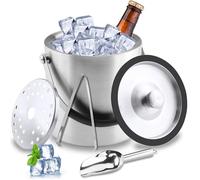 Foydream 1.6L Seau a Glacon Isotherme, Seau à Glaçons Inox avec Couvercle et Clip a Filtre, Ice Bucket Double Paroi pour Bouteille Bar Anniversaires Fêtes, Champagne, Pique-niques, Bar, Vin, Bière