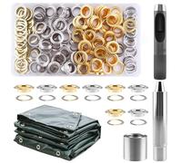 Foydream 120 Pcs Oeillets pour Baches 12mm, Kit Oeillet Couture Outils en Métal, Ensemble Pince a Oeillet et Rondelle pour Bâche, Toile, Chaussures, Vêtements, Noyaux de perles, Tissu, Cuir et Sac