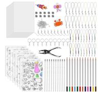 Foydream 213 PCS Feuille Plastique Fou Kit, Incluent A4 Plastique Fou Transparent, Papier Fou avec Motif, Kit Porte Clef a Fabriquer, Perforateur Porte, Crayons pour Garçons et Gilles