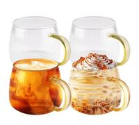 Foydream Lot de 4 Tasses à Latte Macchiato en Verre avec Anse, 350ml Tasse à Café en Verre Transparent, Stries Verticales Tasse à Café Parfait pour le Café au Latte, Cappuccino, Céréales, Lait