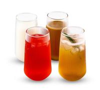 Foydream Verre Latte Macchiato, Set de 4 Tasses Matcha 500ml, Verre à Café, Tasse Expresso pour Latte, Macchiato, Cappuccino, BièRe, Lait, Thé, la maison, le café, le bar, Tasse Cotelé