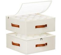 Foyego Lot de 2 boîtes de rangement empilables pour tasses à café avec séparateurs, boîtes de rangement empilables en porcelaine avec couvercle, fermeture éclair et poignées pour 32 tasses à café et