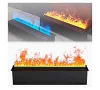 Foyer à vapeur d’eau avec flamme atomisée simulée, acier inoxydable brossé intégré, écran LCD, télécommande, réglage de la flamme (100cm/39.3in)