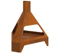 vidaXL Cheminée à bois d'extérieur Foyer triangulaire 50x43x52 cm acier weathering portable